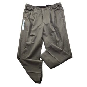 Haggar Khaki Pants Mens 44x30 Taupe Brown 100% Cotton Pleated Work-to-Weekend